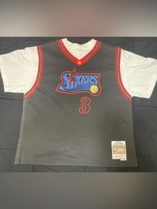 Mitchell & Ness Distressed Allen Iverson Philadelphia 76ers Shirt Jersey L NWOT - Picture 5 of 7